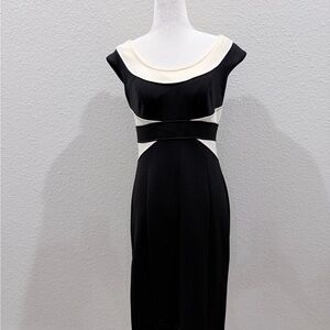 Maggy London Black and Cream Midi Sheath Dress